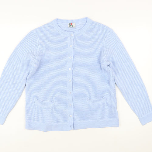 Poppy Womens Blue Size 16 Cotton Knit Cardigan Jumper