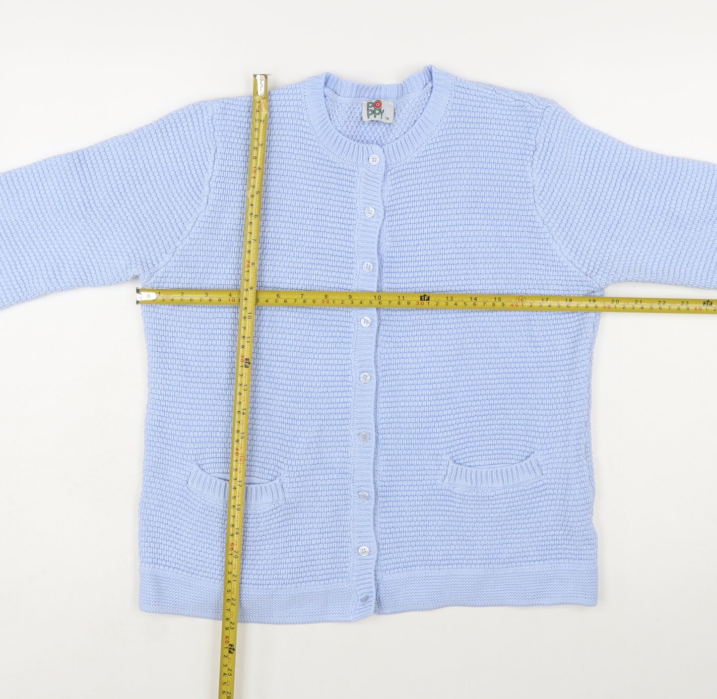 Poppy Womens Blue Size 16 Cotton Knit Cardigan Jumper