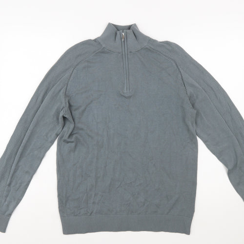 Marks and Spencer Men's Grey Cotton Modal 1/2 Zip Jumper M Regular