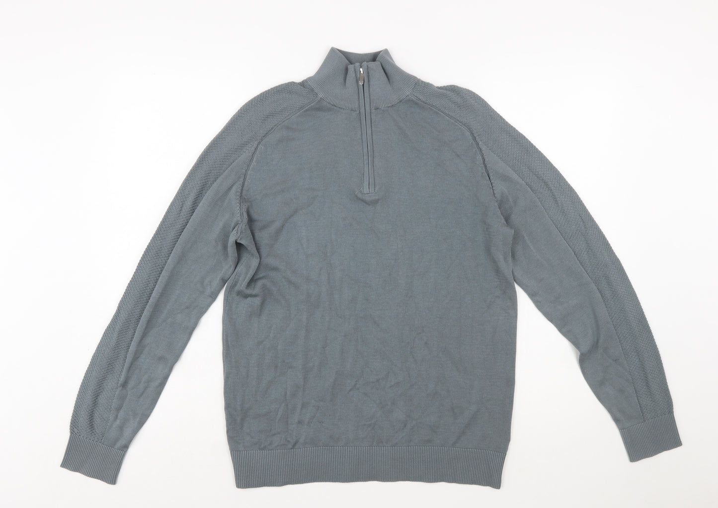 Marks and Spencer Men's Grey Cotton Modal 1/2 Zip Jumper M Regular