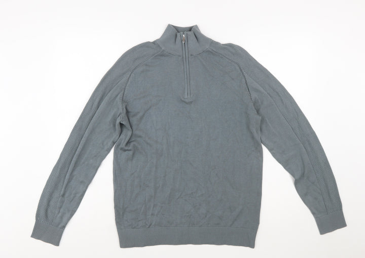Marks and Spencer Men's Grey Cotton Modal 1/2 Zip Jumper M Regular