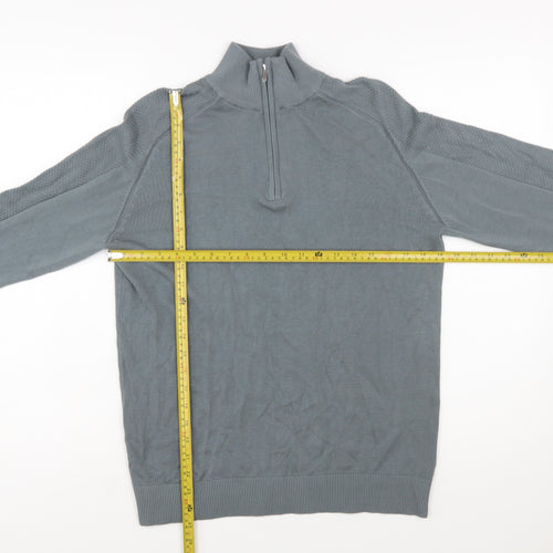 Marks and Spencer Men's Grey Cotton Modal 1/2 Zip Jumper M Regular