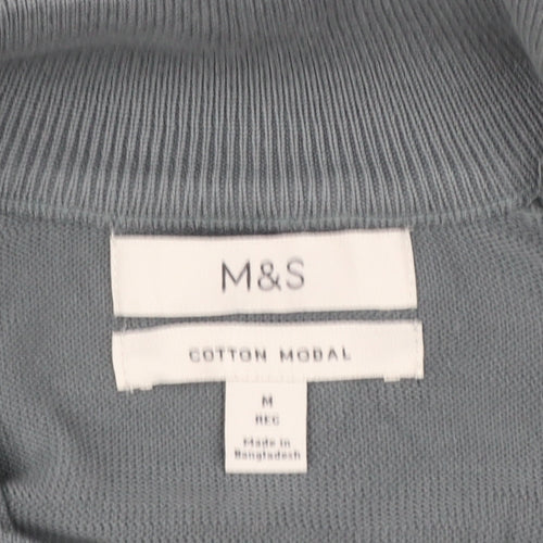 Marks and Spencer Men's Grey Cotton Modal 1/2 Zip Jumper M Regular