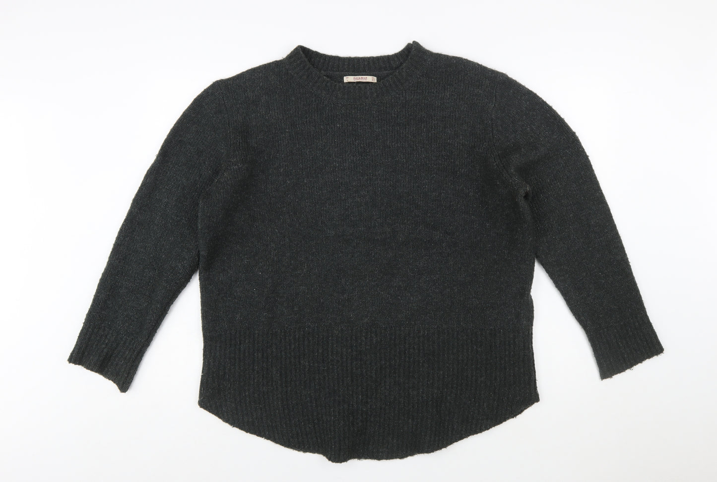 Pull & Bear Women Grey Wool Blend Crew Neck Pullover Jumper Size 12