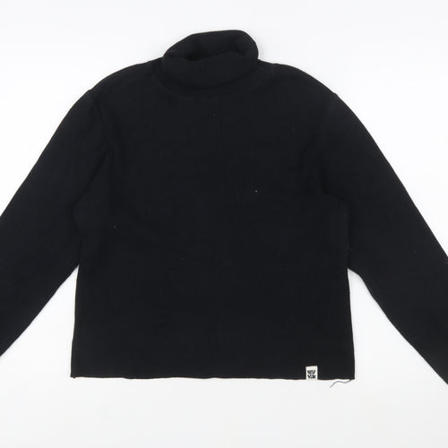 YAK Womens Black Roll Neck Long Sleeve Slim Fit Cotton Jumper Size L