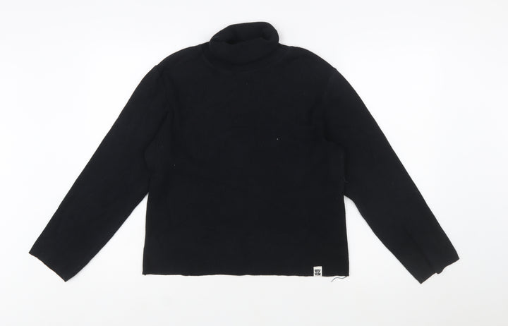 YAK Womens Black Roll Neck Long Sleeve Slim Fit Cotton Jumper Size L