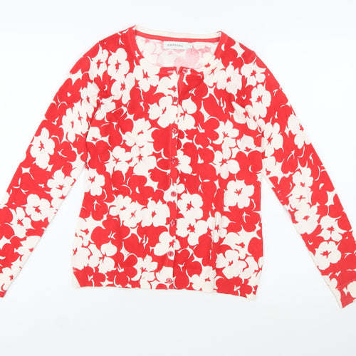 Amphora Women's Red Floral Cotton Knit Cardigan Size S