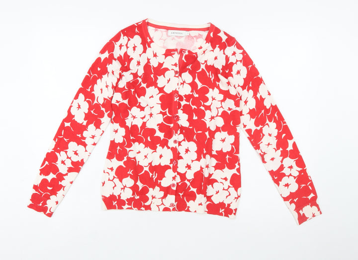 Amphora Women's Red Floral Cotton Knit Cardigan Size S