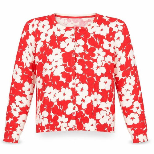 Amphora Women's Red Floral Cotton Knit Cardigan Size S