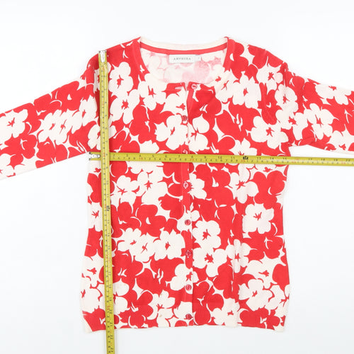 Amphora Women's Red Floral Cotton Knit Cardigan Size S