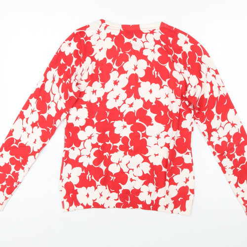 Amphora Women's Red Floral Cotton Knit Cardigan Size S