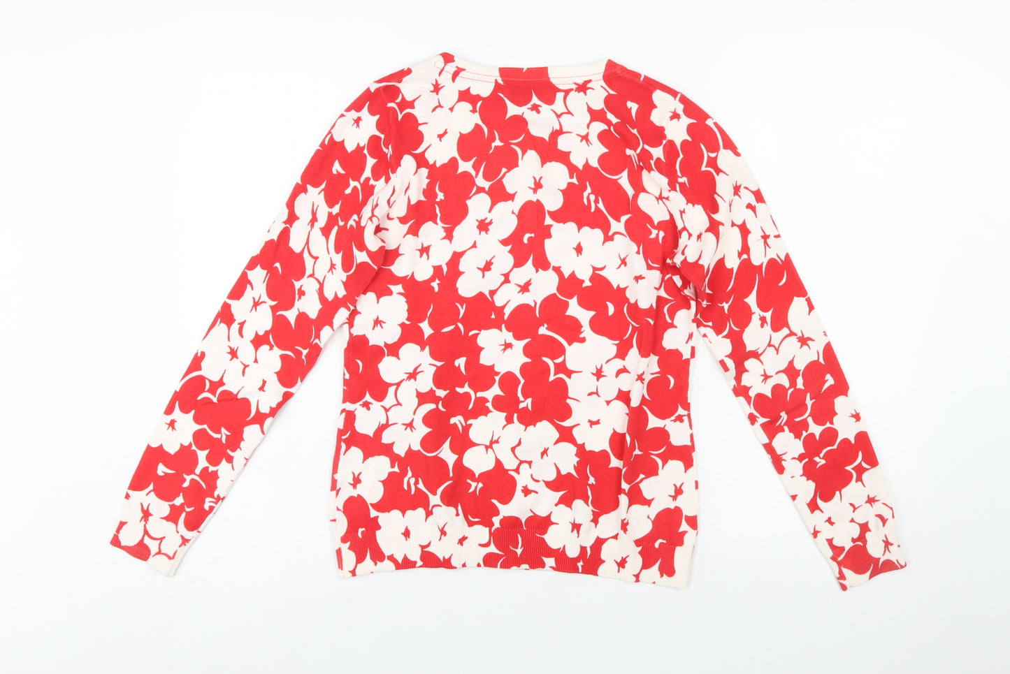 Amphora Women's Red Floral Cotton Knit Cardigan Size S