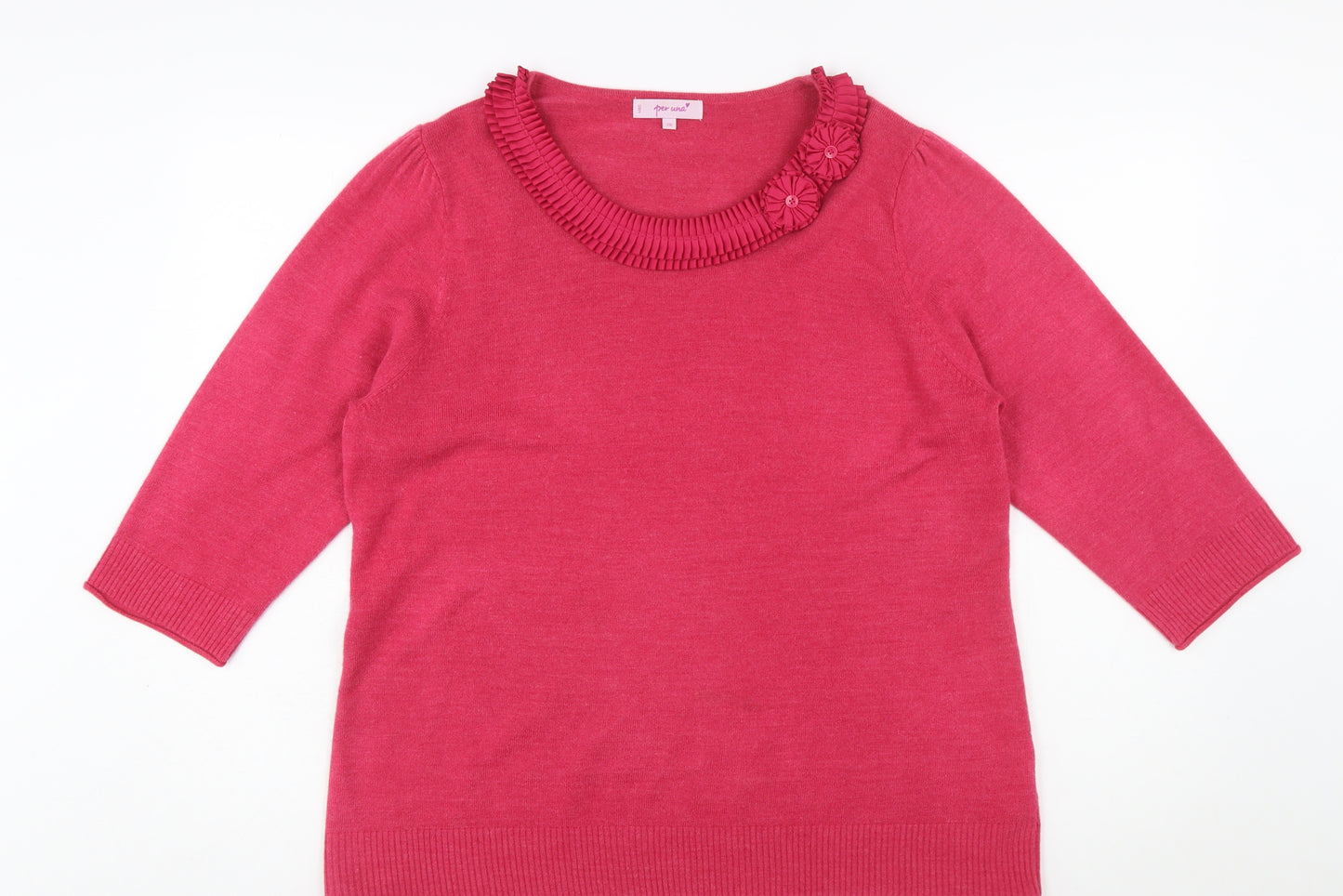 Marks and Spencer Per Una Women’s Pink 3/4 Sleeve Round Neck Jumper Size 20