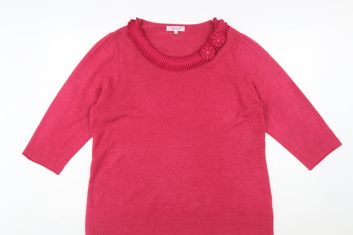 Marks and Spencer Per Una Women’s Pink 3/4 Sleeve Round Neck Jumper Size 20
