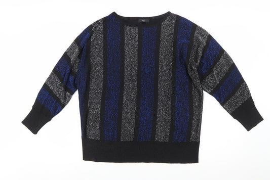 M&Co Women's Multicoloured Striped Jumper Size 12 Crew Neck Knit