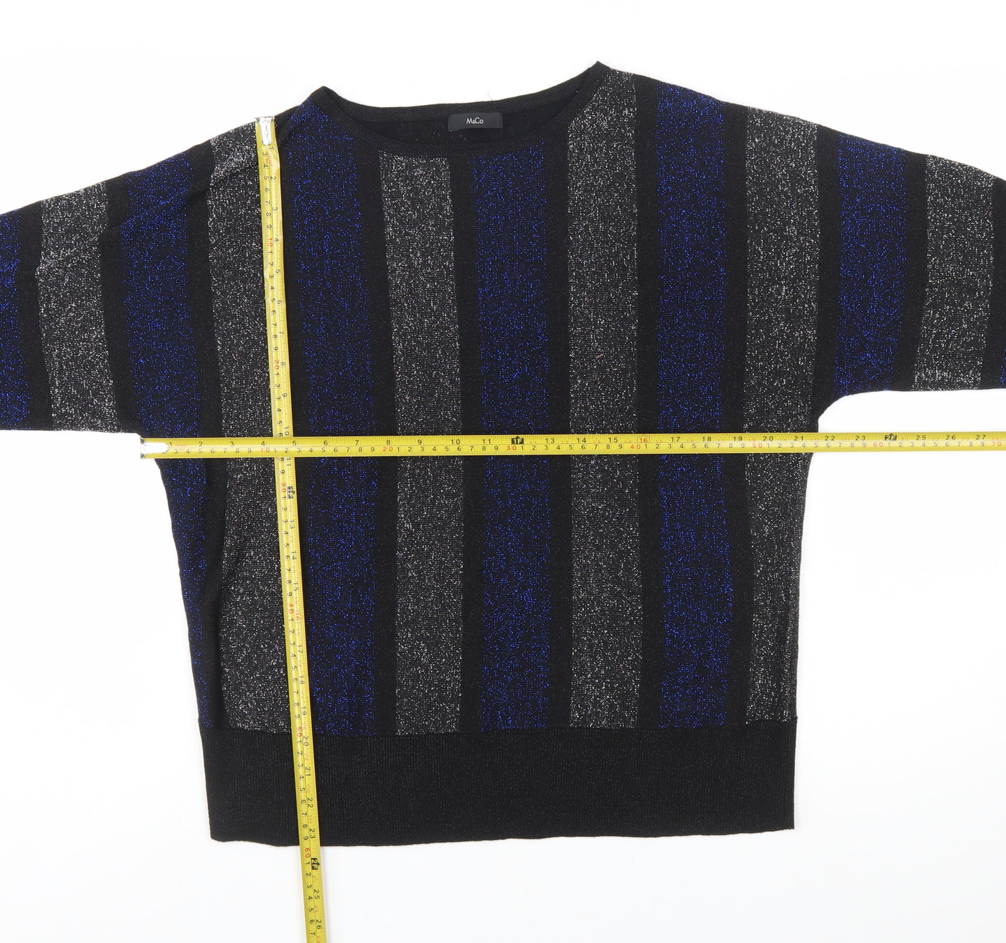 M&Co Women's Multicoloured Striped Jumper Size 12 Crew Neck Knit