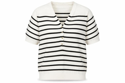 Front view of Marks & Spencer Women’s White Striped Henley Knit Jumper, size L