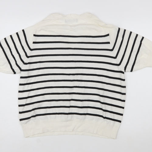 Marks and Spencer Women’s White Striped Henley Knit Jumper Size L