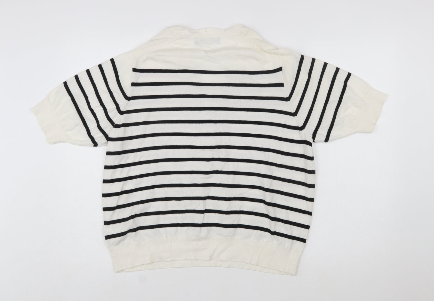 Marks and Spencer Women’s White Striped Henley Knit Jumper Size L