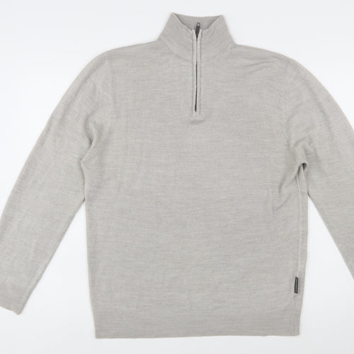 French Connection Men’s Grey XL 1/2 Zip High Neck Wool Jumper