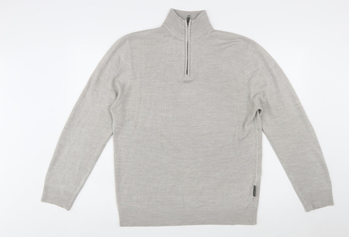 French Connection Men’s Grey XL 1/2 Zip High Neck Wool Jumper