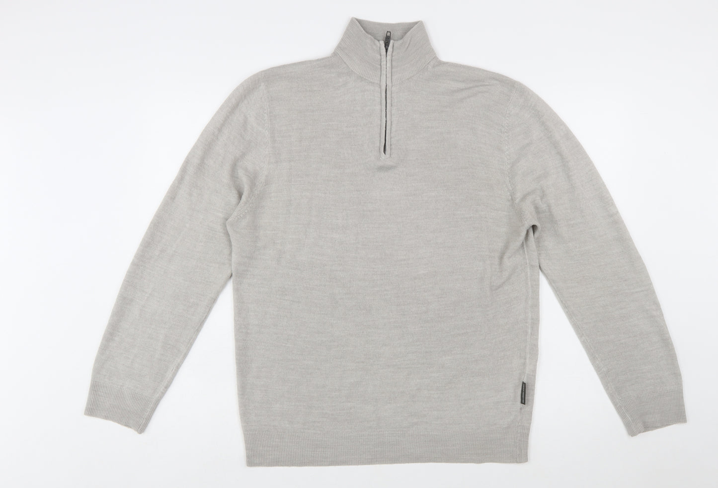 French Connection Men’s Grey XL 1/2 Zip High Neck Wool Jumper