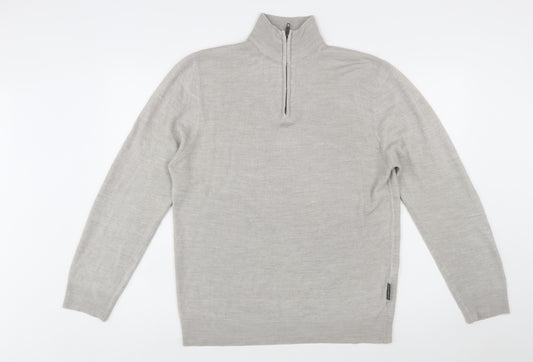 French Connection Men’s Grey XL 1/2 Zip High Neck Wool Jumper