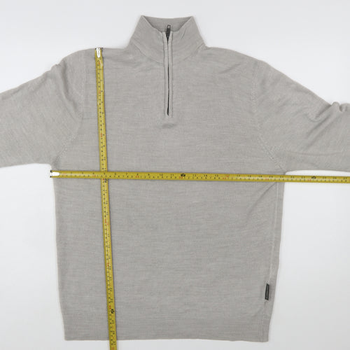 French Connection Men’s Grey XL 1/2 Zip High Neck Wool Jumper