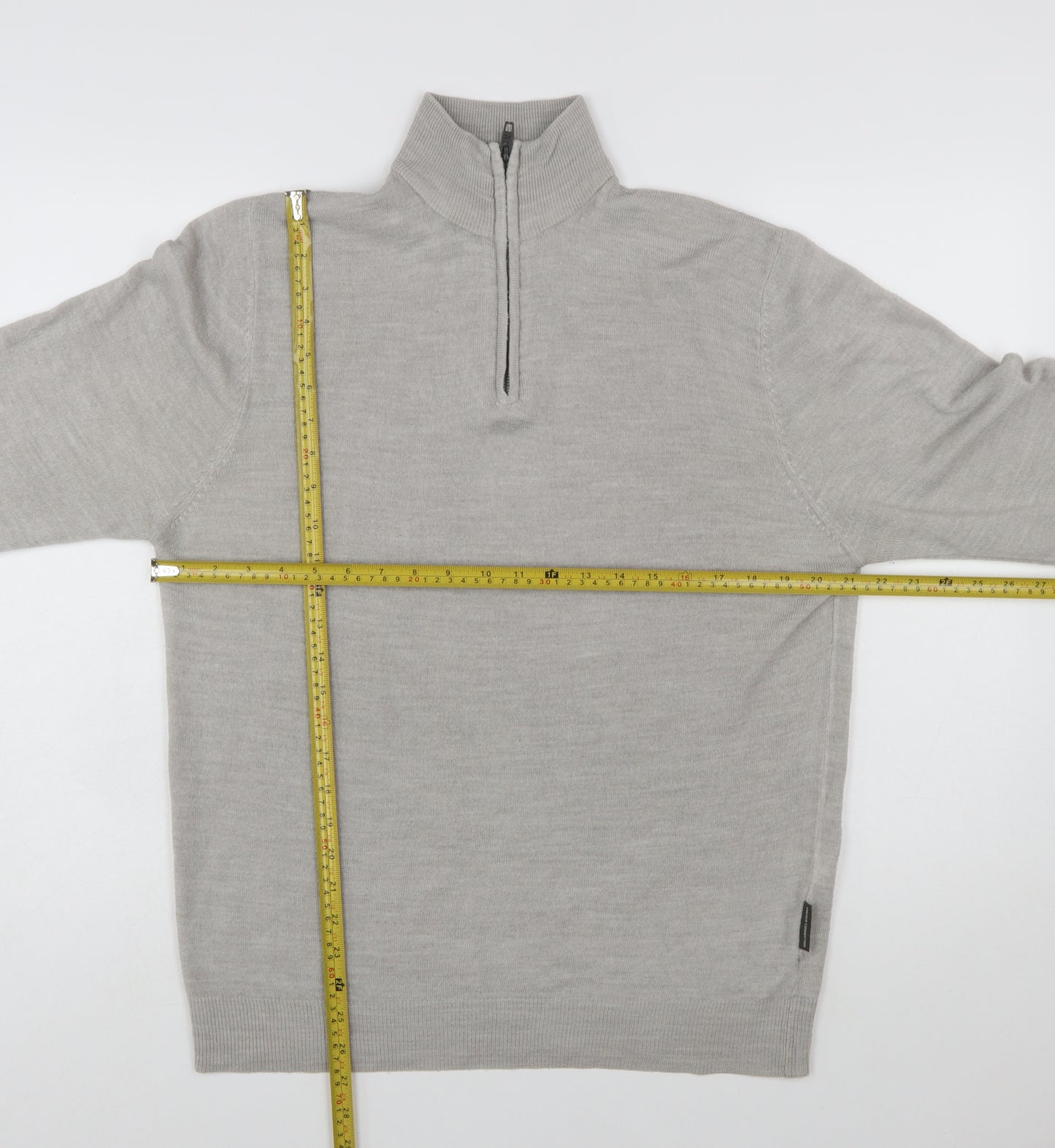 French Connection Men’s Grey XL 1/2 Zip High Neck Wool Jumper