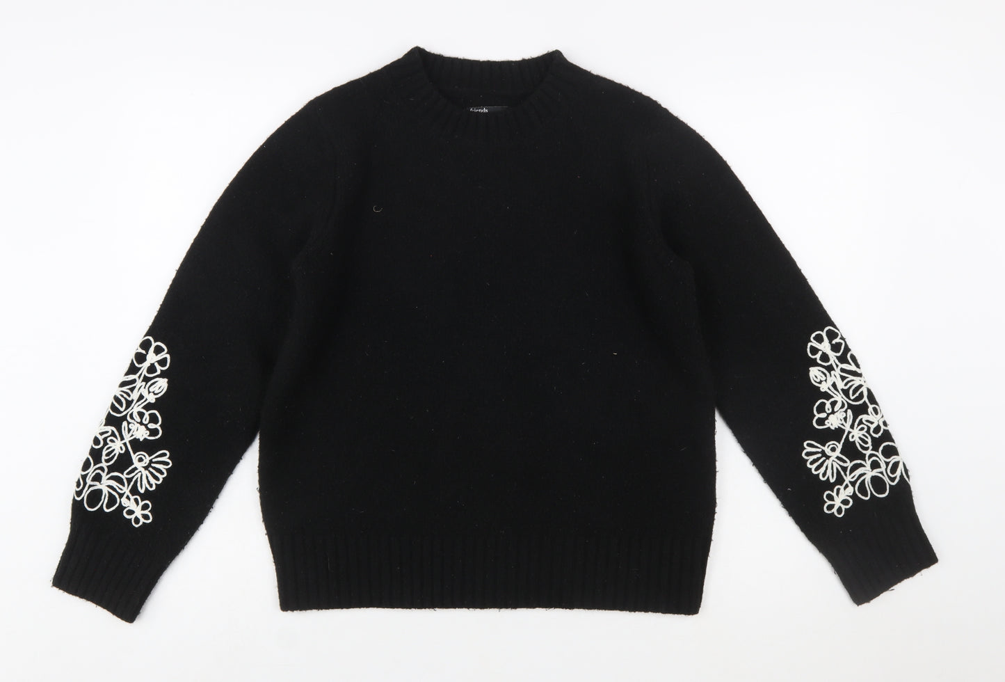 Friends Like These Womens Black Embroidered Wool Blend Jumper UK 10