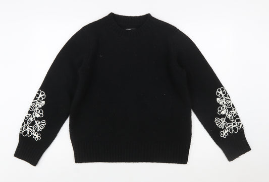 Friends Like These Womens Black Embroidered Wool Blend Jumper UK 10