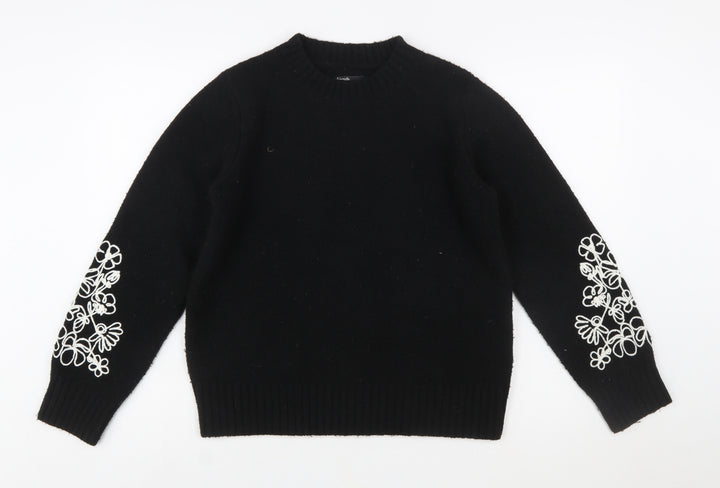 Friends Like These Womens Black Embroidered Wool Blend Jumper UK 10