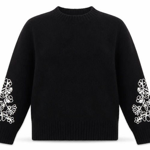 Friends Like These Womens Black Embroidered Wool Blend Jumper UK 10