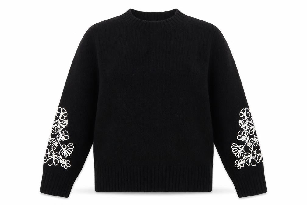 Friends Like These Womens Black Embroidered Wool Blend Jumper UK 10