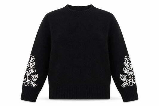 Front view of Friends Like These women’s black embroidered wool blend jumper uk 10