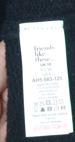 Friends Like These Womens Black Embroidered Wool Blend Jumper UK 10