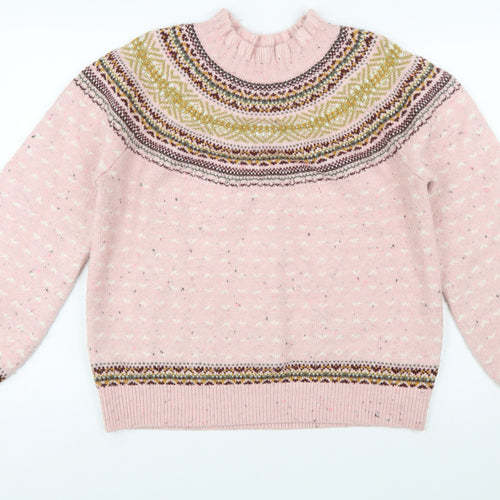 Marks and Spencer Women Pink Fair Isle High Neck Jumper Size 14