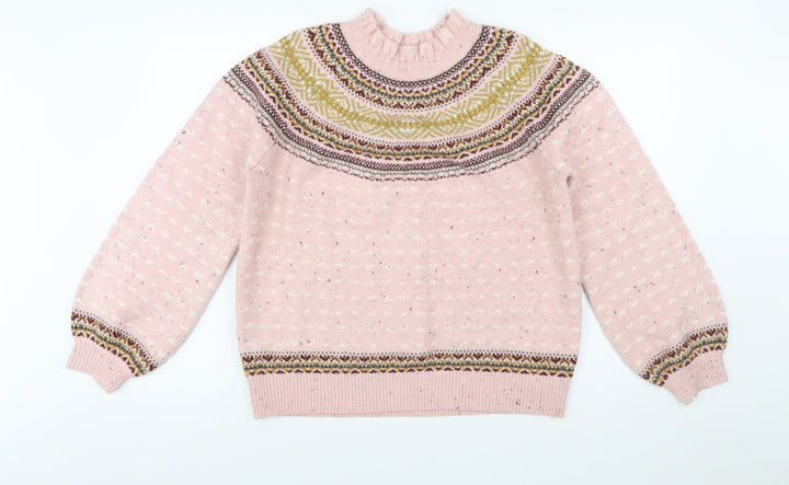 Marks and Spencer Women Pink Fair Isle High Neck Jumper Size 14