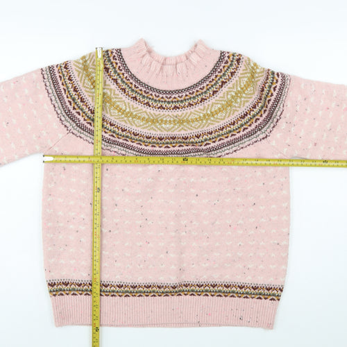 Marks and Spencer Women Pink Fair Isle High Neck Jumper Size 14