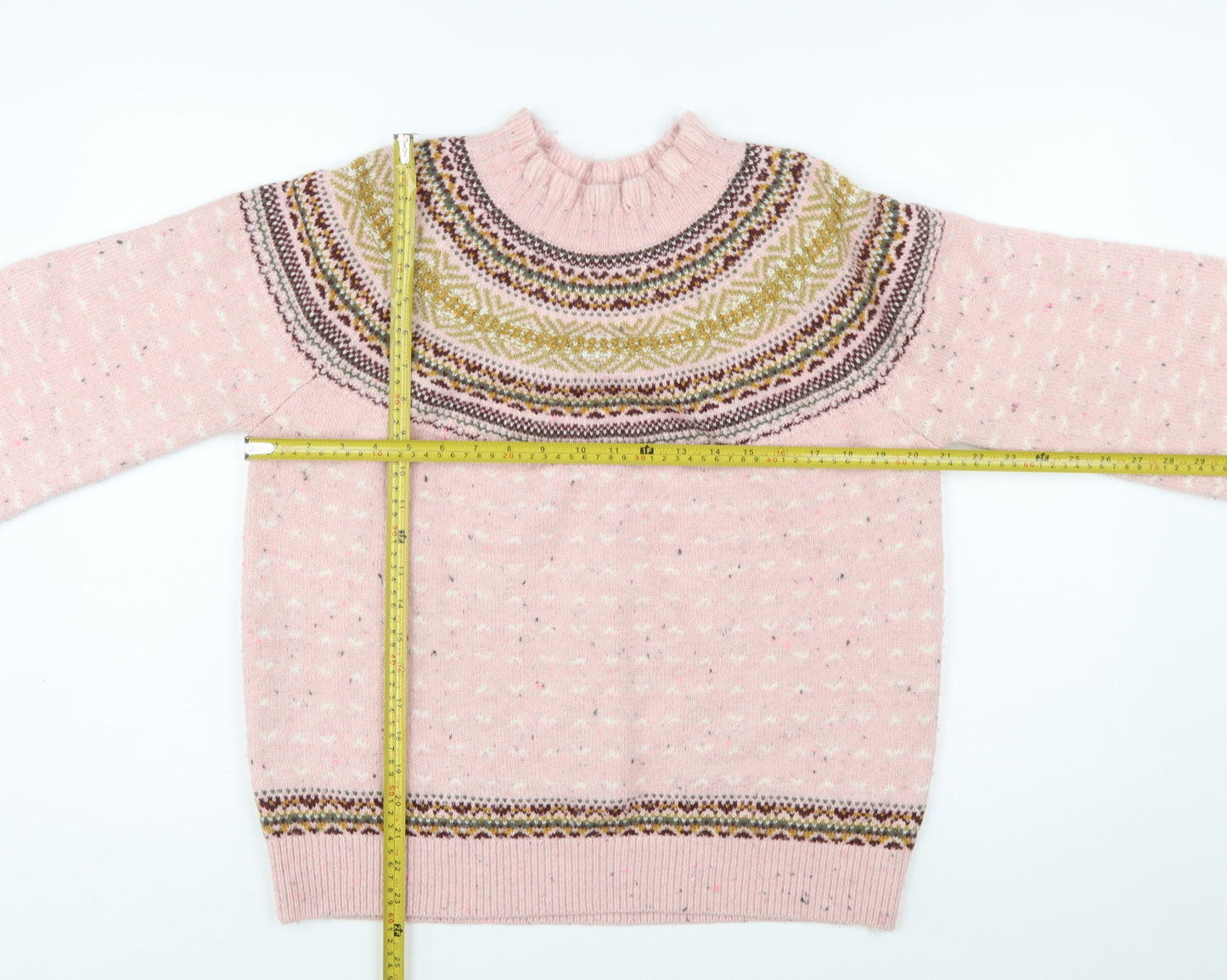 Marks and Spencer Women Pink Fair Isle High Neck Jumper Size 14