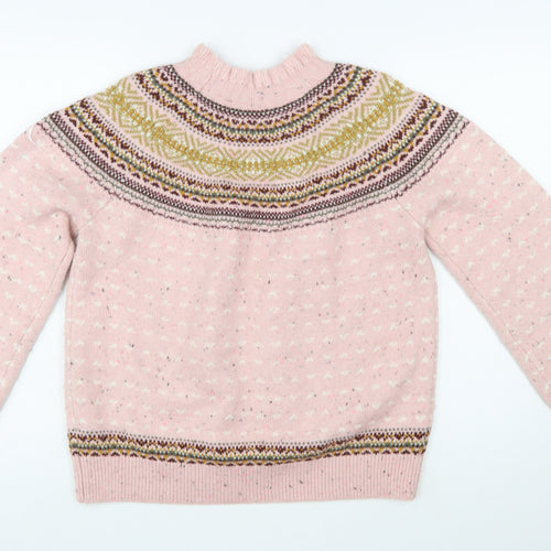 Marks and Spencer Women Pink Fair Isle High Neck Jumper Size 14