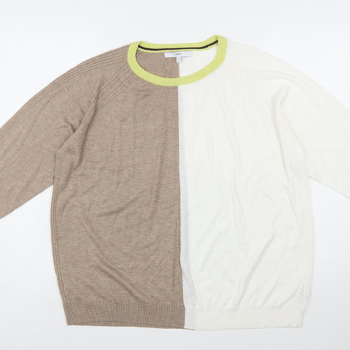 Next Women Beige & White Colour Block Pullover Jumper XL