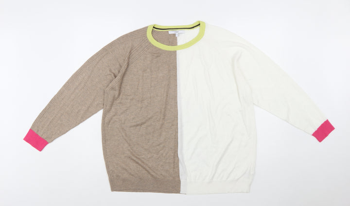 Next Women Beige & White Colour Block Pullover Jumper XL
