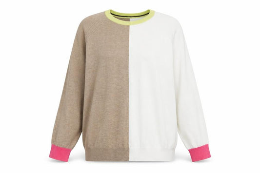 Front view of Next Women Beige & White Colour Block jumper XL