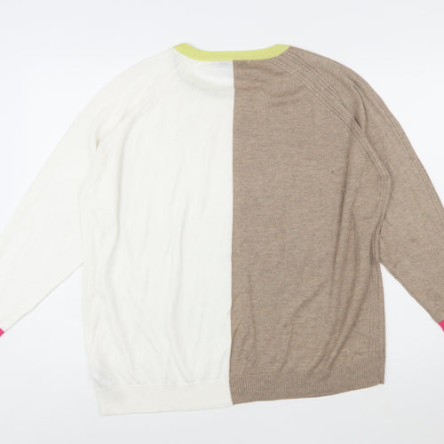 Next Women Beige & White Colour Block Pullover Jumper XL