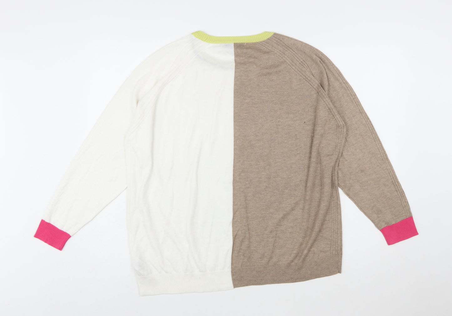 Next Women Beige & White Colour Block Pullover Jumper XL