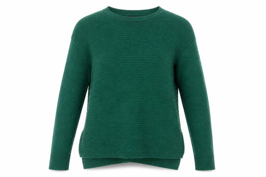 Front view of Tahari Women's Green Merino Wool Acrylic Button Back Cardigan, size M