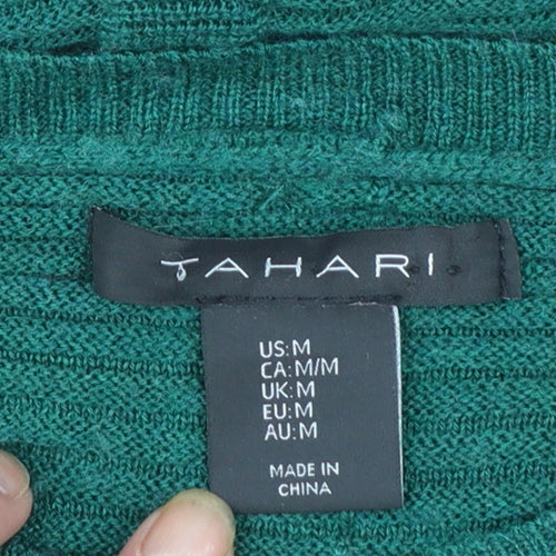 Tahari Women's Green Merino Wool Acrylic Button Back Cardigan Size M