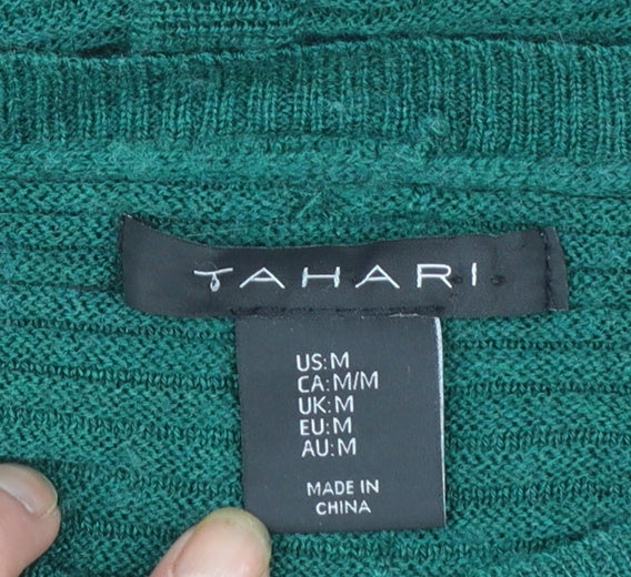Tahari Women's Green Merino Wool Acrylic Button Back Cardigan Size M