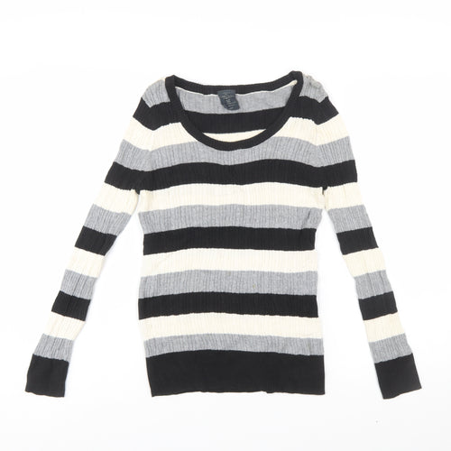 Faded Glory Women's Black Grey Striped Cotton Jumper Size S